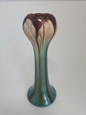 Art Nouveau Belgium Faiencerie de Thulin Faience Tulip Vase Green/Bro Drip Glaze