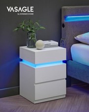 Chevet Moderne VASAGLE 3 Tiroirs, Bande LED, Ambiance Colorée Meuble Lit Commode