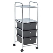 Caisson sur roulettes 3 tiroirs et 2 étagères meuble de rangement plastique noir