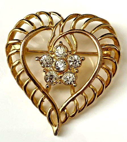 Broche vintage cœur - broche, doré