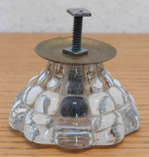 ORIGINAL VINTAGE POIGNEE ROND en VERRE A VISSER de meuble buffet MOBILIER ANCIEN