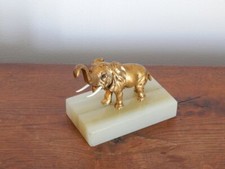 ANCIENNE SCULPTURE en BRONZE Animalier éléphant sur SOCLE en ONYX