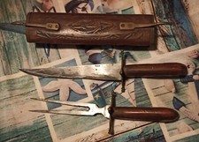 INDIA LEG FORK KNIFE WITH CASE / KNIFE AND FORK SET / GOOD CONDITION