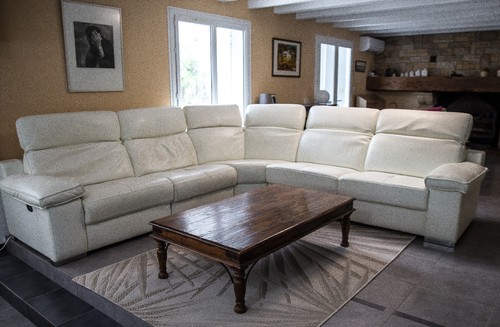 Canapé angle cuir blanc - cuir,
