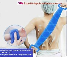 Brosse de bain pour dos, bande en silicone bleu, nettoyante, exfoliante, 70 cm