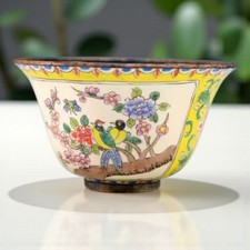 Bol décoratif chinois émaillé fleurs & oiseaux multicolore / Chinese enamel bowl