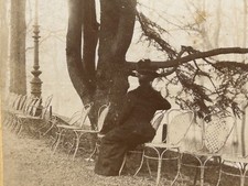 FRANCE Lonely Woman in the Park and Betharram Caves c1900 Two Stereo Photos