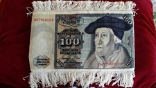 Deutsch Mark 100 Mark Banknote Persian Drawing Rug, Handmade Wool**