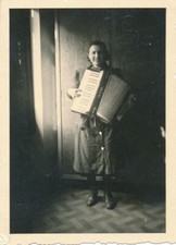 1939 Women Accordion Playing Silver Snapshot Musical Instrument 