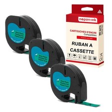 Ruban S0721640 91204 pour DYMO Letratag compatible noir sur fond vert x 3 pour