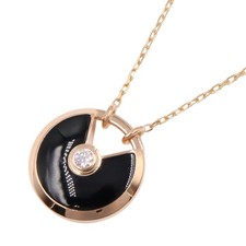 CARTIER Amulette Necklace Onyx 1P Diamond 18KPG Pink Rose Gold Black Used women