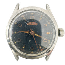 Vintage 29mm Angelus Black Dial 17 Jewel Men's Wristwatch Swiss Made S. Steel