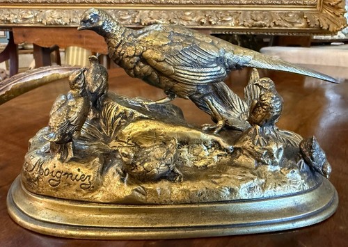 Sculpture bronze doré poule