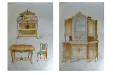 2 ORIGINAL PRINT dining room St. Louis XV 1900 Barcelona Ebanista Moderno