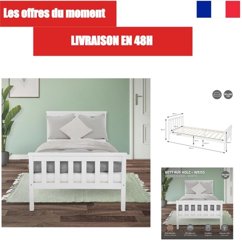 Lit simple 90x200 bois - lit,