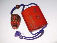 Masque Netsuke Hannya Oni Noh laqué signé Inro Edo original ancien
