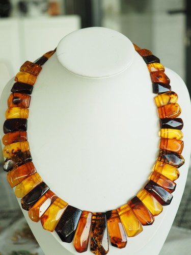 Collier plastron vintage ambre - collier,
