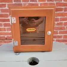 STERLITE BOX WOOD GLASS SHELVES  ANTIQUE VINTAGE DENTAL MEDICAL CABINET UNIQUE