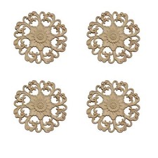 4 Pièces Moulure Décoratif Bois Incrustation en Bois Sculpté Naturel Sculpté ...