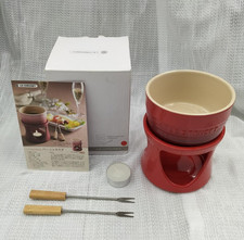 Le Creuset Petite Fondue Set with 2 Picks Cerise Red Stoneware