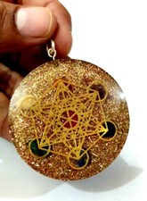 Metatron Cube 7 Chakra  Copper Metal Big Coil Orgone Pendant Velvet Pouch Cord 