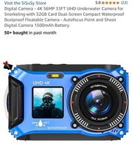 Digital Camera - 4K 56MP 33FT UHD Underwater Camera for Snorkeling with 32GB Car