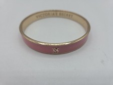 Victoria Secret Signed Pink Enamel & Gold Tone Bangle Bracelet