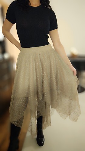 Jupe asymétrique tulle - , beige