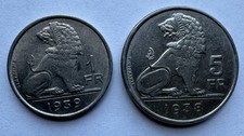 2 PIECE LOT BELGIUM COINS 1939 FRANC & 1938 5 FRANCS BOTH NICE QUALITY