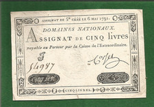 Assignat 5 livres 6 Mai 1791 -