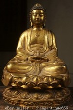 11.2" Old Hinese Copper Gold Buddhism Menla Medicine Statue Buddha Sculpture