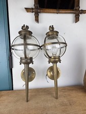 Antique Lantern Duo - Navy or Cab Style - Gold Metal & Brass -