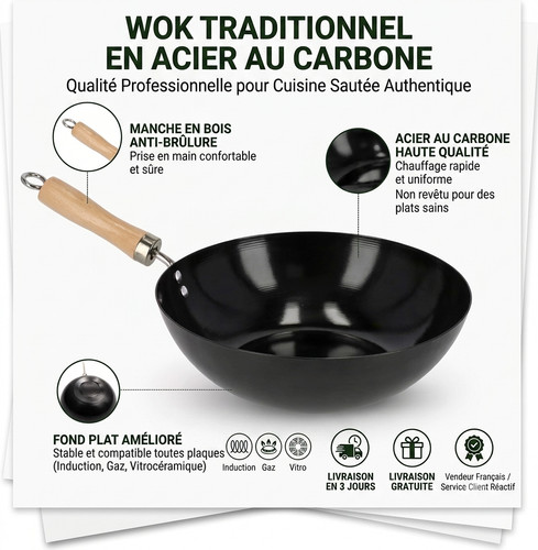 Wok induction acier carbone - wok,