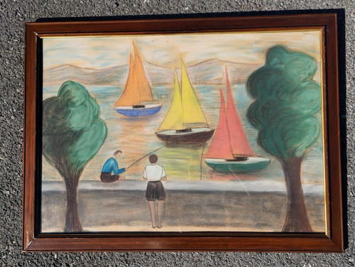 Tableau pastel lac - lac,