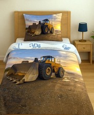 Parure de Lit Enfant Tractopelle, 100% Coton Oeko-Tex, Housse 140x200 cm, Taie d