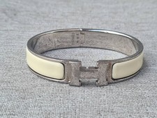 Hermès Clic H Bangle Bracelet PM Cream White Enamel & Palladium-Plated Hardware