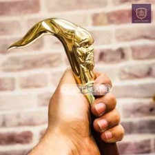 Canne de collection pliable victorienne en bois laiton manche homme ancien