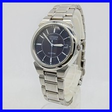Citizen Eco-Drive Watch Stainless Steel Silver Black Authentic Used Men's