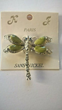 BROCHE LIBELLULE METAL ARGENTE ET VERT