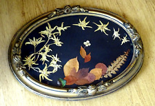 ART DECO JOLI  CADRE OVALE BOIS SCULPTE  ROSES, EDELWEISS SOUS VERRE  47 x 37 cm