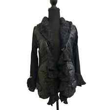 Vintage French Designer Zone Bleue Paris Cardigan Black Patchwork Material Sz T4