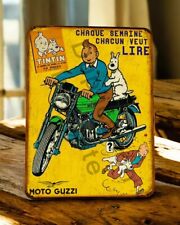 Plaque métal  Tintin Moto Guzzi