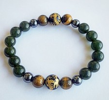 Hand carved onyx gold and aventurine luck Chrome G-dragon Hearts bead bracelet