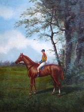 PAINTING 19TH CENTURY - ENGLISH SCHOOL - RACING HORSE & SOUND JOCKEY - SIGNED "H.A. JOHN"-