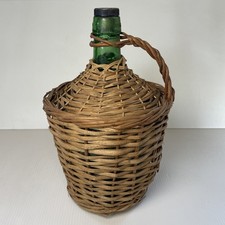 Vtg Wicker Wrapped Demijohn De Muller Viresa Spain Green Glass Wine Bottle 13.5”