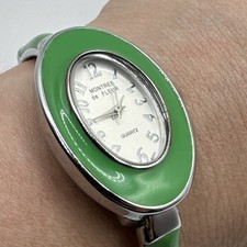 Montres De Fleur Bangle Cuff Analog Watch Needs Battery Green 80's Japan Movt