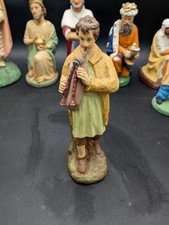 Ancien gros santon jeune joueur de biniou crèche signé Noël Hauteur 17,5 cm 