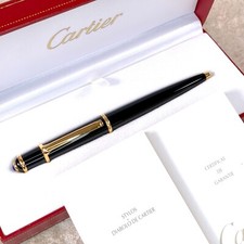 Cartier Ballpoint Pen Diabolo Black Resin 18K Gold Finish with Case & Papers
