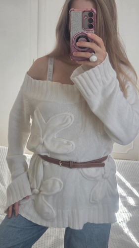 Pull blanc crème fleurs - pull,