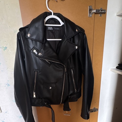 Zara veste cuir noir zippée - cuir,